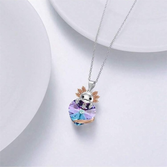 Axolotl Crystal Heart Pendant Fashion Necklace - Picture 2 of 5